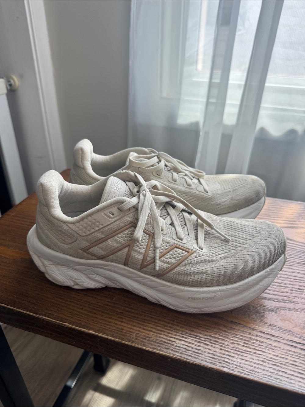 New Balance Women's Athletic Sneakers in Cream with Tan Accents